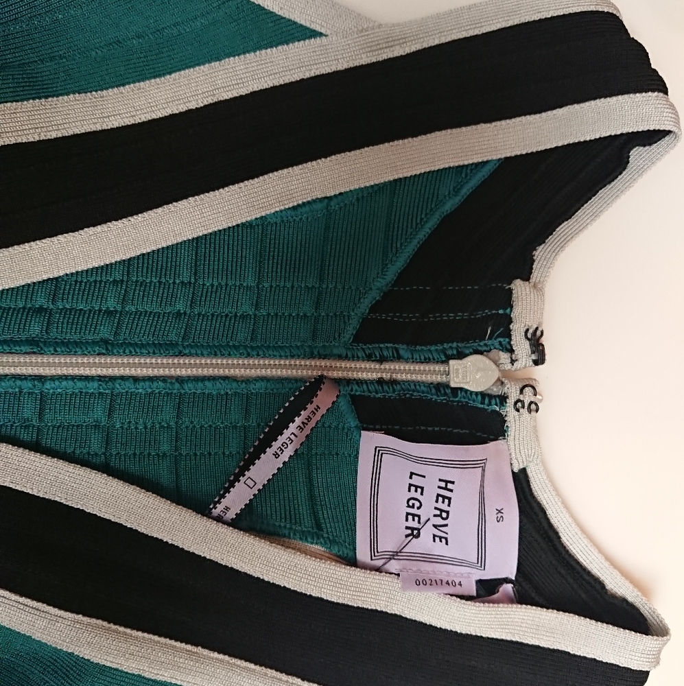 NEW Black Teal HERVE LEGER Eyvette Bandage Dress - Picture 7 of 8